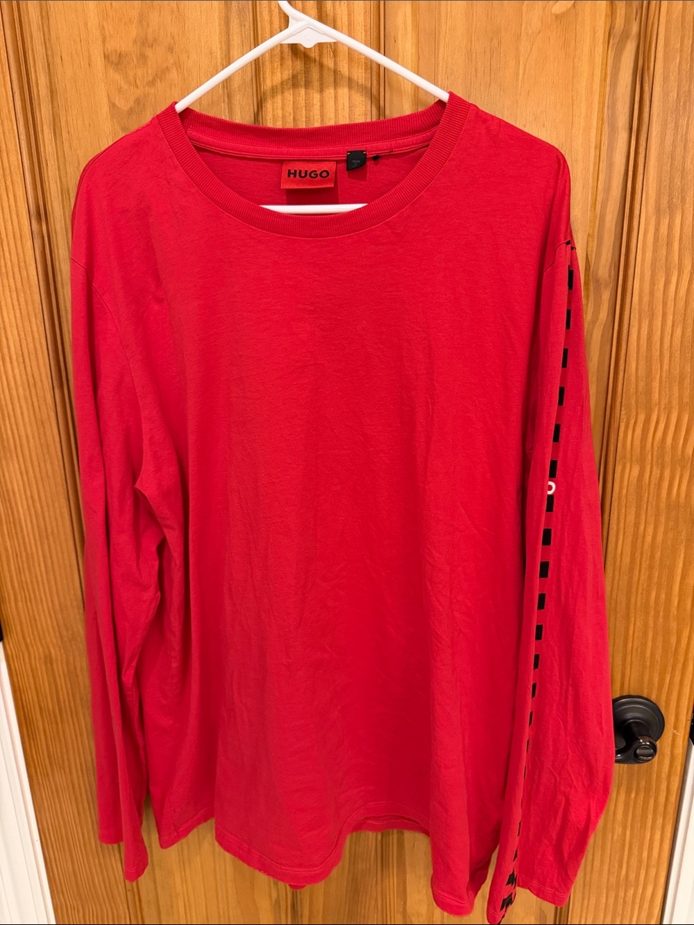 HUGO Men's Long-Sleeve Crew Neck Shirt - Red Size XXL